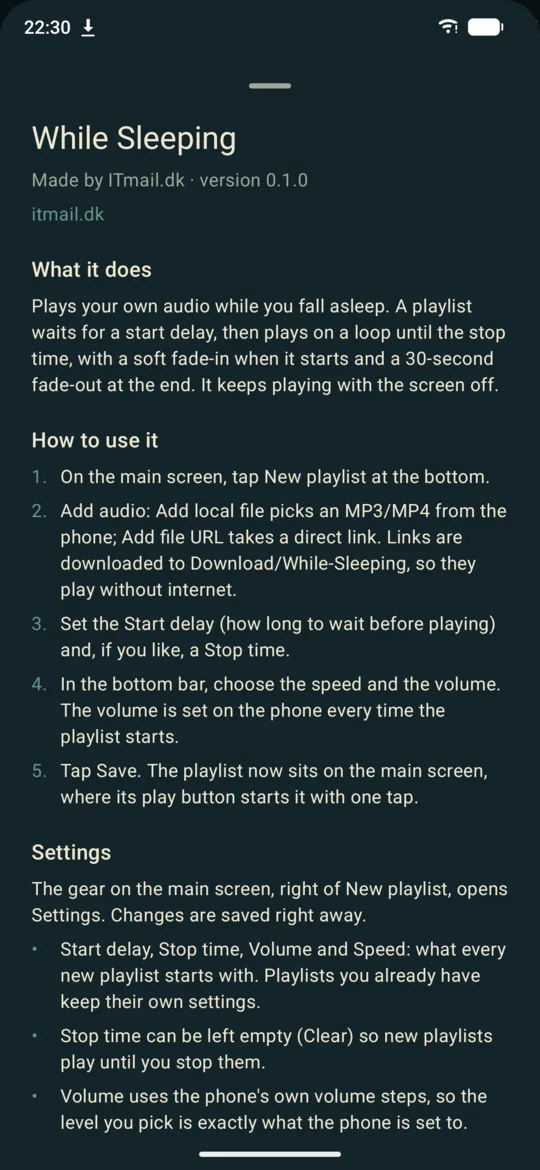 The built-in guide explaining how the app works